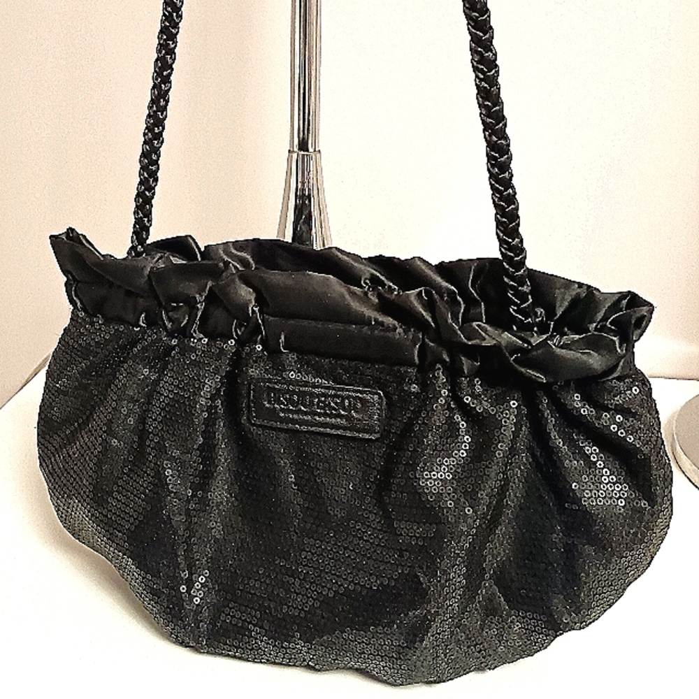 BISOU BISOU Michele Bohbot Glittering Black Sequins Shoulder Crossbody Bean Bag